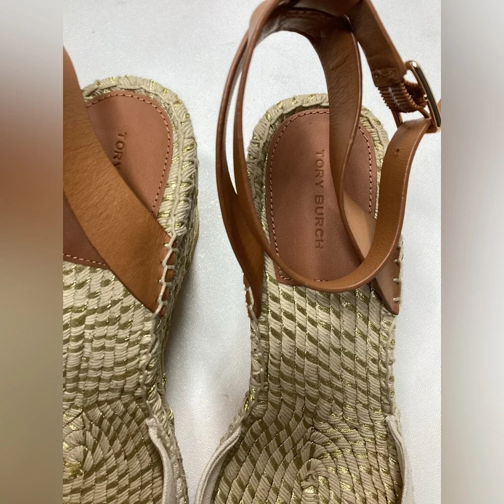 Tory Burch Espardille Beige Wedge Sandal Women's Size 10
